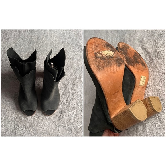 Free People Golden Road Peep Toe Leather Heel Boot Black Gray Sz 37 - Picture 3 of 15